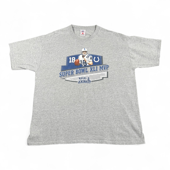 Vintage Peyton Manning Shirt Adult LARGE Gray Indianapolis Colts Super Bowl XLI - Picture 1 of 6